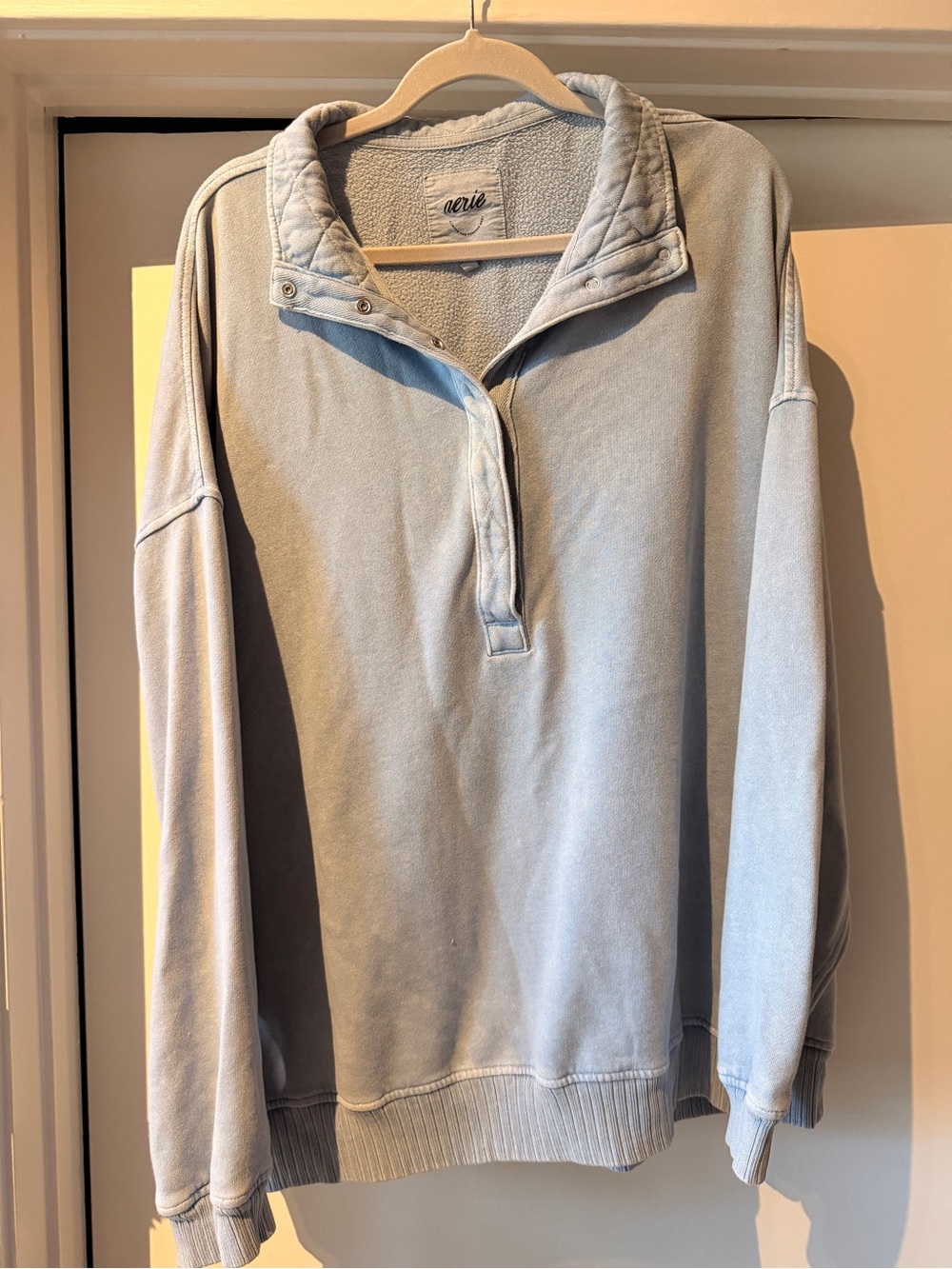 aerie Light Blue Quarter-Snap Pullover Sweater